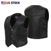 Kid's unisex black leather motorcycle western vest by Buffalo Leather Gear, soft genuine leather with western-style design.