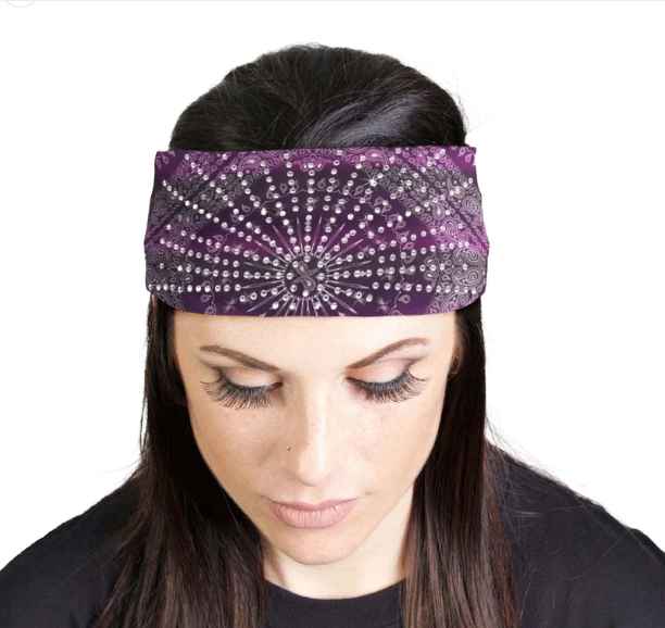 Milwaukee Leather purple lycra jersey headband with classic bandana style, designed for comfortable wear and versatile fashion.