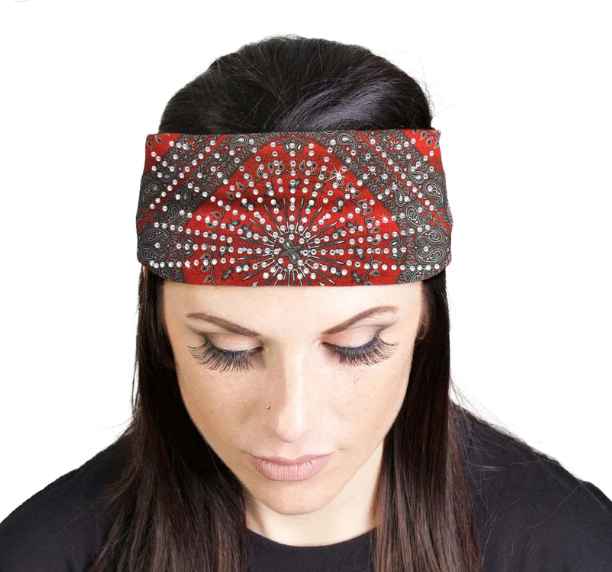 Milwaukee Leather classic red Lycra jersey headband with bandana style design, lightweight and stretchy for comfortable wear.