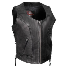 MMC40000 Women's Rave Black Premium Leather Deep Neck Side Lace Vest