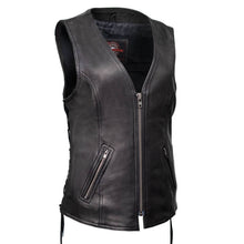 MMC40001 Women's Jenni Black Premium Leather V-Neck Side Lace Vest