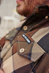 Men's Hot Leathers Sidewinder flannel long sleeve shirt in black and red plaid textile clothing with button closure