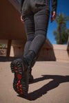 Milwaukee Leather women's black leather biker boots with 9-inch triple buckle design and side zipper entry.