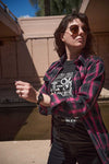 Milwaukee Leather women's black and pink long sleeve casual cotton flannel shirt with a relaxed fit.