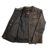 Men's brown leather motorcycle jacket by FIRST MFG, Hipster FIM253SDC style, featuring classic design and durable construction.