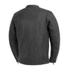 Men's black motorcycle leather jacket by FIRST MFG, Raider FIM263CDMZ, featuring a classic design and durable leather material.