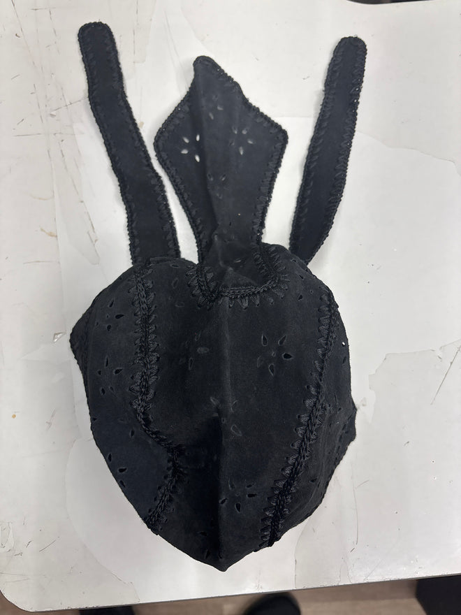 Black suede leather Doo Rag head wrap by YING YING RENO, featuring a stylish and comfortable design for headwear.