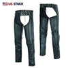 Buffalo Leather Gear classic leather chaps with jean pocket style, featuring a traditional chap design with sturdy leather construction.