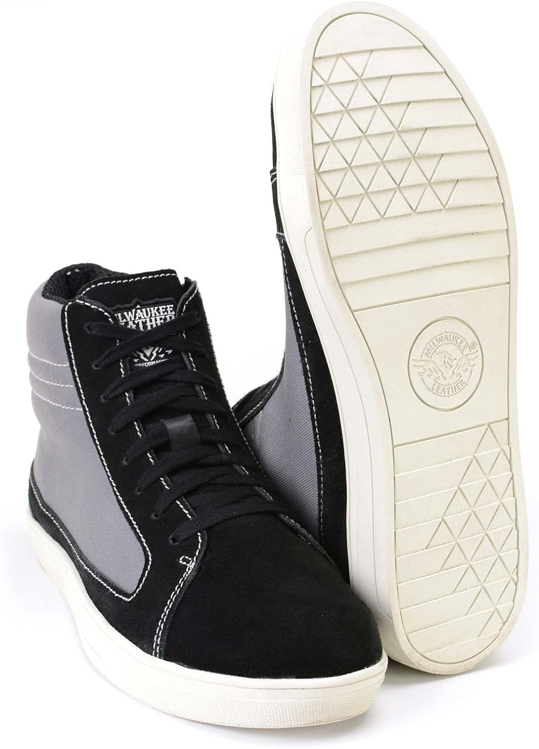 Milwaukee Leather men's black suede and dark grey canvas casual street riding boots with ankle support.