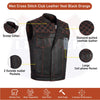 ORANGE HL11693SPTORANGE  Black Men Cross Stitch Club Leather Vest - HighwayLeather