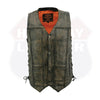 Buffalo Leather Gear men's charcoal brown Hamilton washed leather motorcycle vest, beige color, stylish and durable design.