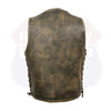 Buffalo Leather Gear men's charcoal brown Hamilton washed leather motorcycle vest with beige accents, front zipper, and rugged style.