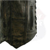 Buffalo Leather Gear men's charcoal brown Hamilton washed leather motorcycle vest with beige accents, stylish and durable motorcycle apparel.