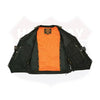 Buffalo Leather Gear men's charcoal brown Hamilton washed beige leather motorcycle vest with front pockets and embossed logo.