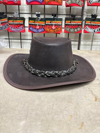 HL80119BROWN Outback Cowboy Leather Hat - HighwayLeather