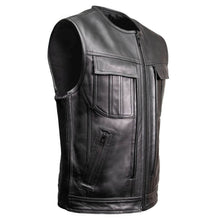MMC30001 Men's Quick-Draw Stylesh Premium Black Leather MC Biker Vest