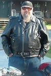Milwaukee Leather black Brando motorcycle jacket for men, made of cowhide leather with side lacing and tall fit design.