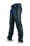 Buffalo Leather Gear classic leather chaps with jean pocket design, featuring a stylish and durable chaps style for riding or outdoor wear.