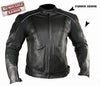 Buffalo Leather Gear Xelement B9119 Men's Frenzy black armored leather motorcycle jacket with reinforced shoulders and zippers.