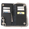 Milwaukee Leather men's 7-inch leather biker wallet with multiple compartments, trigger hook, and stainless steel anti-theft chain.