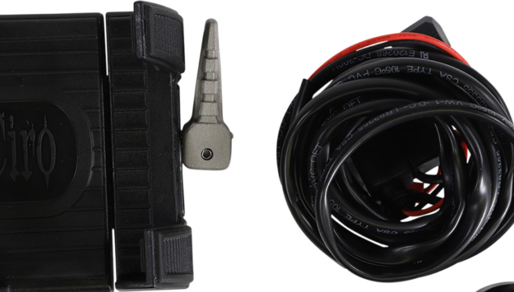 Black motorcycle accessory mount with charger from Drag Specialties, designed for secure attachment and convenient charging.