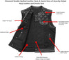 1/2 Black HL21664HFBLACK Men Cross Stitch Half Leather Half Canvas Club Motorcycle Vest - HighwayLeather