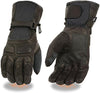 Men's leather gloves by Dynamicleather, close-up of black genuine leather gloves with detailed stitching and a smooth finish.