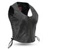 Black Raven women's motorcycle leather vest by FIRST MFG, featuring a fitted design and front zipper closure.