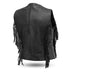 First MFG Apache women's motorcycle fringe leather vest with decorative fringe and tailored fit, displayed on a hanger.