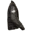 Milwaukee Leather men's black armored moto jacket with textile and leather panels, featuring protective armor and stylish design.