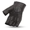 Dynamicleather men's leather gloves showing smooth black leather with detailed stitching and a snug fit.