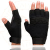 SH44610 Men's Black Gel Padded Knuckle Fingerless Motorcycle Mechanics Hand Gloves W/ ‘Amara Cloth’