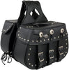 Zip-Off Triple Buckle PVC Throw Over Saddle Bag w/ Studs & Conchos (18X11X7X19)