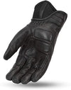 Dynamicleather men's leather gloves showing smooth black leather with stitching and elastic cuffs for a snug fit.