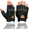 SH851 Men's Black Leather Gel Padded Palm Fingerless Motorcycle Hand Gloves Made W/ ‘Genuine USA Deerskin’