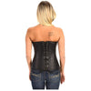 Milwaukee Leather women's black lambskin corset with side lacing, designed as a stylish leather top for women.