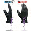 Purple MG7771 Women's 'Laced Wrist' Black and Purple Leather Gloves with Gel Palms