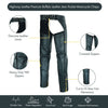 Buffalo Leather Gear classic leather chaps with jean pocket design, featuring durable leather and detailed stitching.