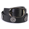 Milwaukee Leather MP7111 men's black leather belt with 1.5-inch width and 12 gauge shell emblems, HighwayLeather belt product image.
