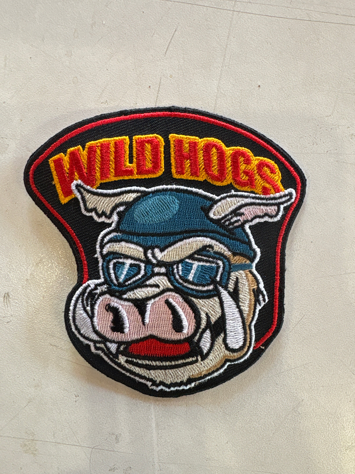 Colorado Embroidery Wild Hogs patch, 2x4 inch embroidered patch featuring a wild hog design on fabric.