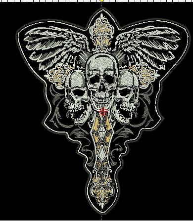 3 skullcross with wings  13X11 - HighwayLeather