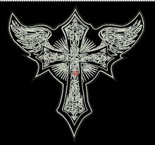 cross with wings white  12x12 - HighwayLeather