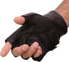 Milwaukee Leather MG7585 Men's Black Leather Gel Padded Palm Fingerless Motorcycle Hand Gloves w/ Full Panel Cover