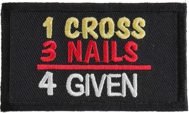 The Cheap Place P3679 1 Cross 3 Nails 4 Given Patch, 3x1.75 inch, showing a fabric patch with cross and nail design.