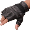 Men's leather and mesh fingerless gloves with gel palm and reflective band, designed for comfort and visibility by HighwayLeather.