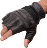 Men's Leather & Mesh Fingerless Gloves with Gel Palm, Reflective Band