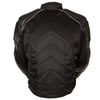 Milwaukee Leather men's black armored moto jacket with textile and leather combo, featuring protective armor and stylish design.