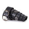 Milwaukee Leather MP7111 men's black premium leather belt with 1.5-inch width and 12 gauge shell emblems, HighwayLeather belt.