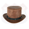 HL80111BROWN - Handcrafted Brown Leather TOP HAT shapeable brim - HighwayLeather