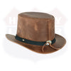 HL80111BROWN - Handcrafted Brown Leather TOP HAT shapeable brim - HighwayLeather